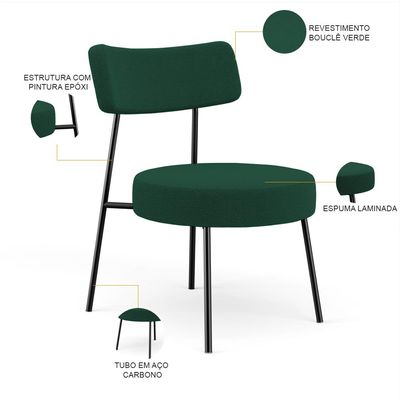 Poltrona Decorativa Para Sala De Estar Base Fixa Londres L02 Bouclê Verde - Lyam