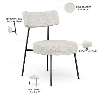 Kit 02 Poltronas Decorativas Para Sala De Estar Base Fixa Londres L02 Bouclê Cru - Lyam