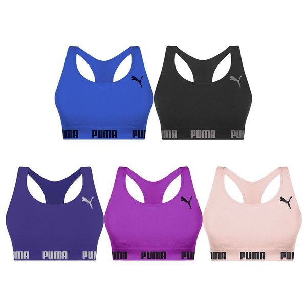 Kit 5 Tops Puma Nadador Sem Costura Feminino P / Roxo/Azul