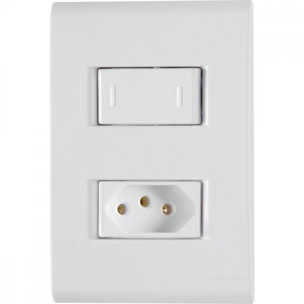 Conjunto 4x2 com 1 Interruptor Paralelo 10 A 250 V e 1 Tomada 2P+T 20 A 250 V Tramontina Liz Branco