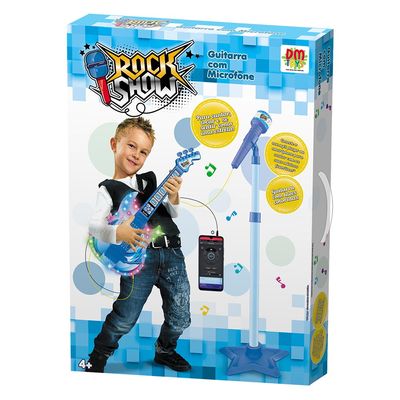 Guitarra com Microfone Pedestal Rock Show Azul DMT5894 DM Toys