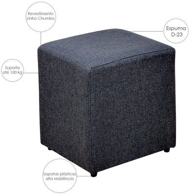 Puff Quadrado Decorativo L02 Sala de Estar Linho Chumbo - Lyam Decor