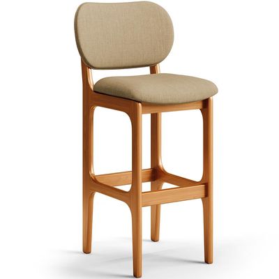 Kit 2 Banquetas Alta Bar Cozinha Sala Jantar Fixa Betta L02 Imbuia Linho Bege Escuro - Lyam Decor