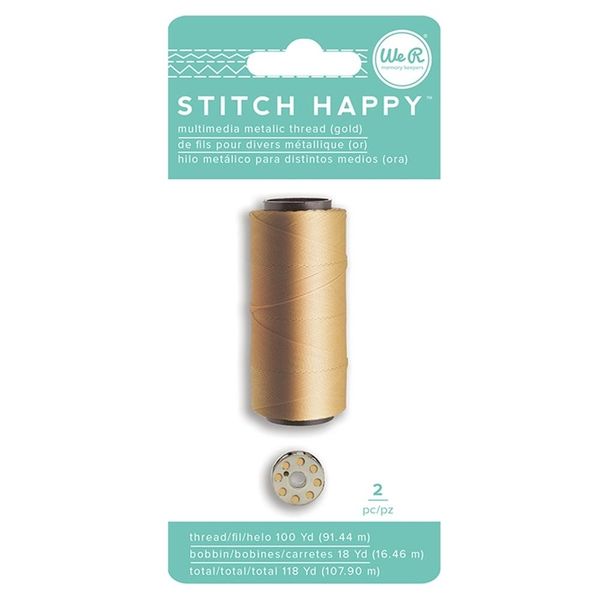 Linha Metálica Dourada para Costura Papel e Tecido Stitch Happy We R Linha Metálica Dourada para Costura Papel e Tecido Stitch Happy We R