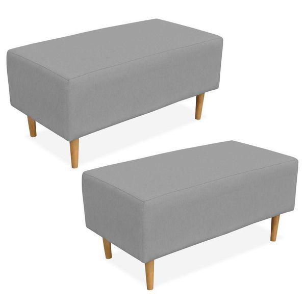 Kit 02 Puffs Decorativo Sala de Estar Cléo W01 Pés Palito 90 cm Linho Cinza - Lyam Decor