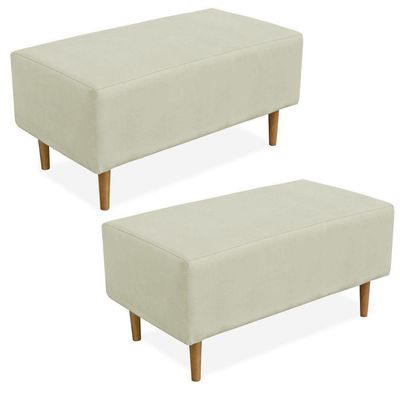 Kit 02 Puffs Decorativo Sala de Estar Cléo W01 Pés Palito 90 cm Suede Bege - Lyam Decor