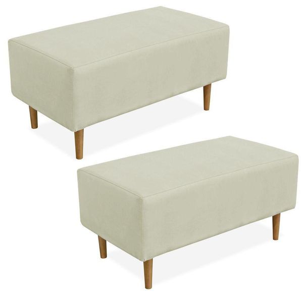 Kit 02 Puffs Decorativo Sala de Estar Cléo W01 Pés Palito 90 cm Suede Bege - Lyam Decor