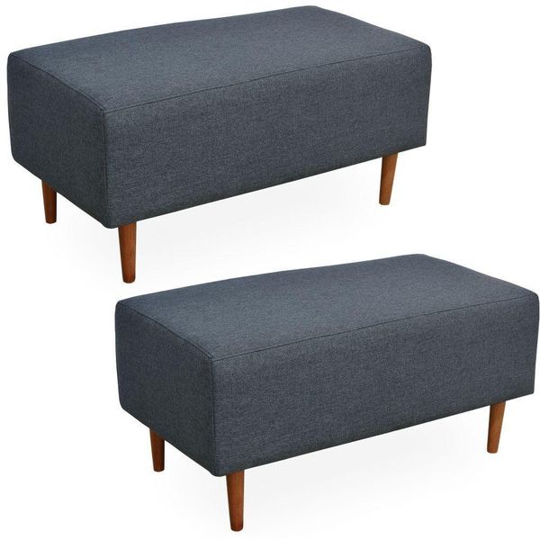 Kit 02 Puffs Decorativo Sala de Estar Cléo W01 Pés Palito 90 cm Linho Chumbo - Lyam Decor