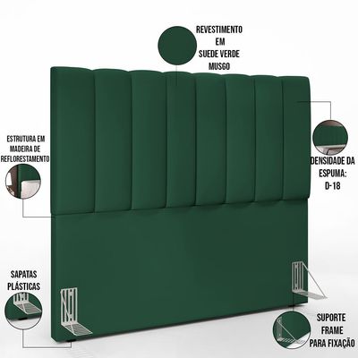 Cabeceira Cama Box Casal 140 cm Dália W01 Suede Verde Musgo - Lyam Decor