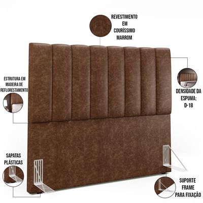 Kit Cabeceira Cama Box Casal 140cm Calçadeira Recamier Baú Dália W01 Couríssimo Marrom - Lyam Decor