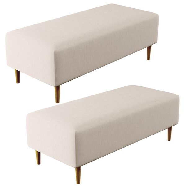 Kit 02 Puffs Decorativos Sala de Estar Bali W01 Pés Palito 120x50 cm Linho Cru - Lyam Decor Kit 02 Puffs Decorativos Sala de Estar Bali W01 Pés Palito 120x50 cm Linho Cru - Lyam Decor