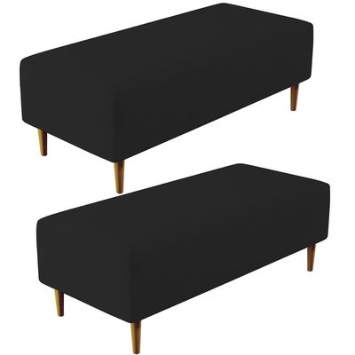 Kit 02 Puffs Decorativos Sala de Estar Bali W01 Pés Palito 120x50 cm Suede Preto - Lyam Decor