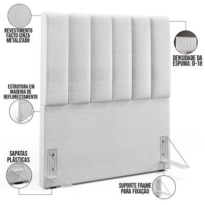 Cabeceira Cama Box Painel Solteiro 100 Cm Dália W01 Facto Cinza Metalizado - Lyam Decor