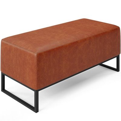 Puff Decorativo Para Sala de Estar Cléo W01 Base de Ferro 90 cm Couríssimo Camel - Lyam Decor