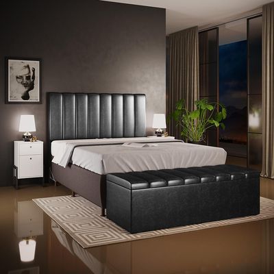 Calçadeira Recamier Baú Para Cama De Casal Dália 140x50 Cm W01 Couríssimo Preto - Lyam Decor