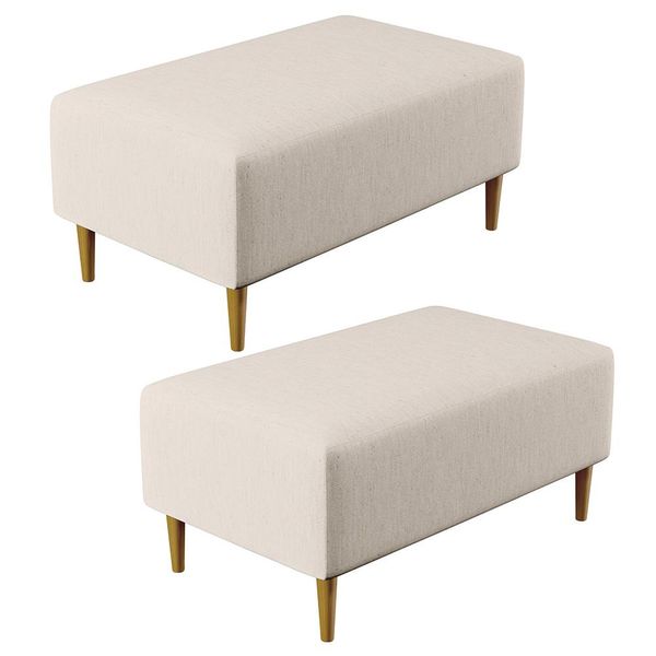 Kit 02 Puffs Decorativos Sala de Estar Cléo W01 Pés Palito 90 cm Linho Cru - Lyam Decor Kit 02 Puffs Decorativos Sala de Estar Cléo W01 Pés Palito 90 cm Linho Cru - Lyam Decor