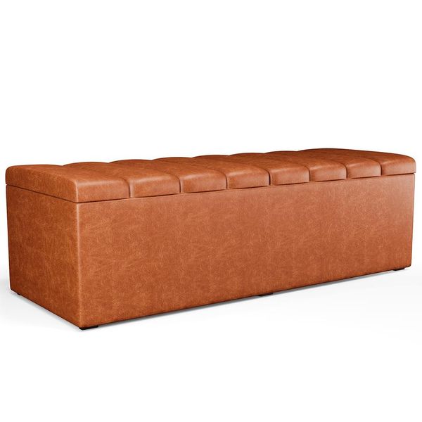 Calçadeira Recamier Baú Para Cama De Casal Queen Dália 160x50 Cm W01 Couríssimo Camel - Lyam Decor