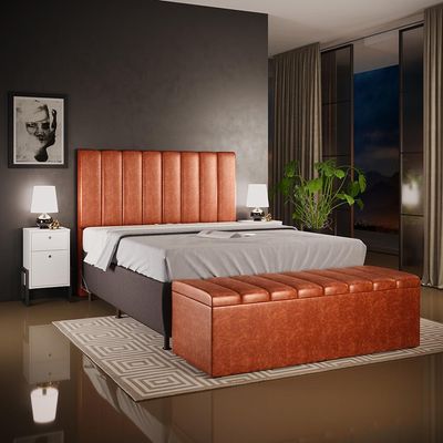 Calçadeira Recamier Baú Para Cama De Casal Queen Dália 160x50 Cm W01 Couríssimo Camel - Lyam Decor