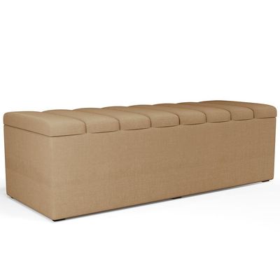 Calçadeira Recamier Baú Para Cama De Casal Queen Dália 160x50 Cm W01 Linho Bege Escuro - Lyam Decor