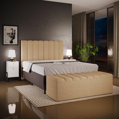 Calçadeira Recamier Baú Para Cama De Casal Queen Dália 160x50 Cm W01 Linho Bege Escuro - Lyam Decor