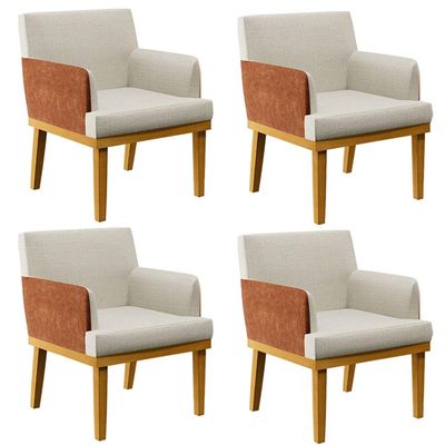 Kit 4 Poltronas Decorativas Sala De Estar Beatriz W01 Linho Champagne Couríssimo Camel - Lyam Decor