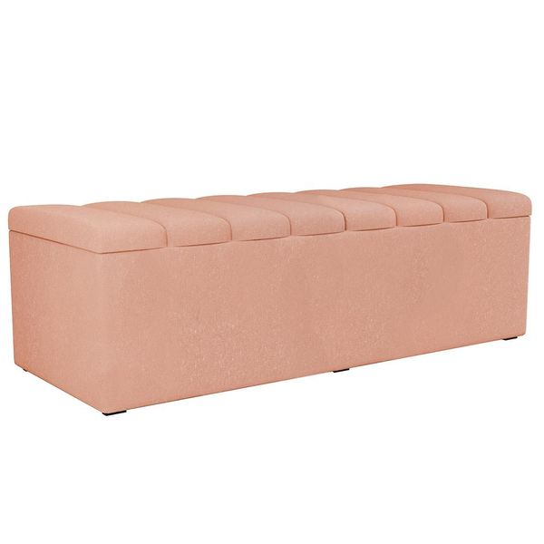 Calçadeira Recamier Baú Para Cama De Casal Queen Dália 160x50 Cm W01 Linho Rosê - Lyam Decor