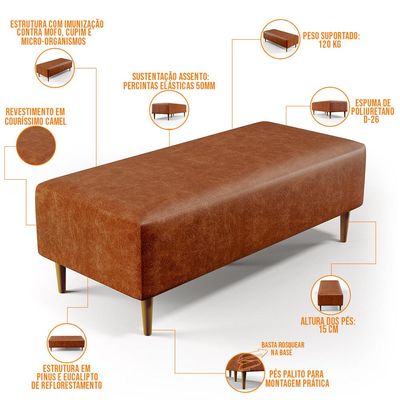 Kit 02 Puffs Decorativos Sala de Estar Bali W01 Pés Palito 120x50 cm Couríssimo Camel - Lyam Decor