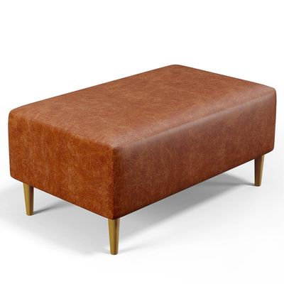 Kit 02 Puffs Decorativos Sala de Estar Cléo W01 Pés Palito 90 cm Couríssimo Camel - Lyam Decor