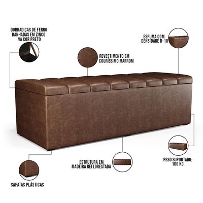 Calçadeira Recamier Baú Para Cama De Casal Dália 140x50 Cm W01 Couríssimo Marrom - Lyam Decor