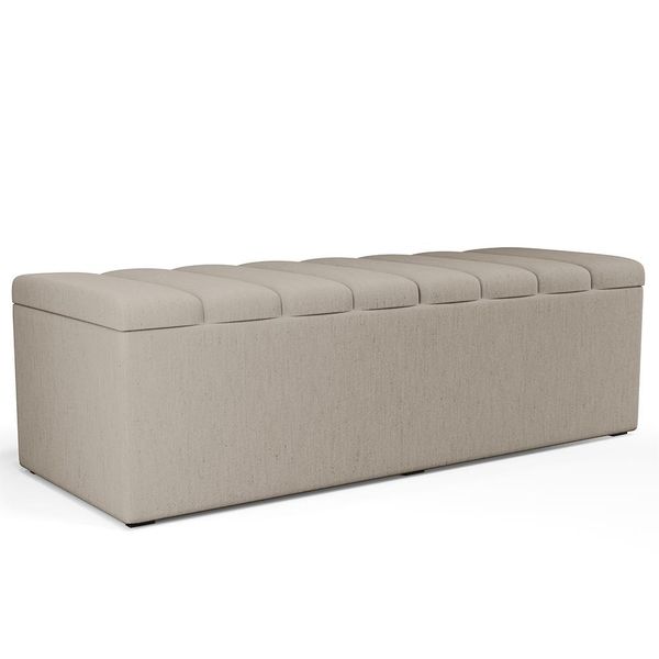 Calçadeira Recamier Baú Para Cama De Casal Queen Dália 160x50 Cm W01 Linho Bege - Lyam Decor