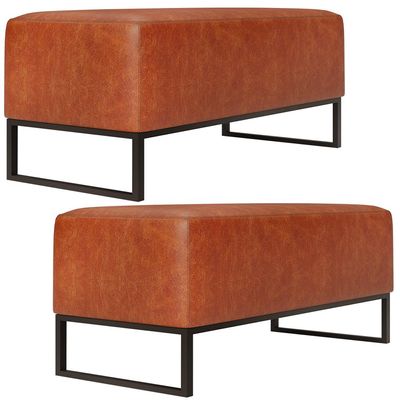 Kit 02 Puff Decorativo Para Sala de Estar Cléo W01 Base de Ferro 90 cm Couríssimo Camel - Lyam Decor