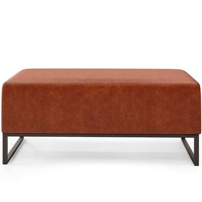 Kit 02 Puff Decorativo Para Sala de Estar Cléo W01 Base de Ferro 90 cm Couríssimo Camel - Lyam Decor