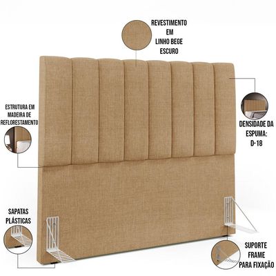 Kit Cabeceira Cama Box Casal 140cm Calçadeira Recamier Baú Dália W01 Linho Bege Escuro - Lyam Decor