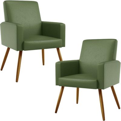 Kit 02 Poltronas Decorativa Para Sala De Estar Maria W01 Pés Palito Facto Verde Musgo - Lyam Decor