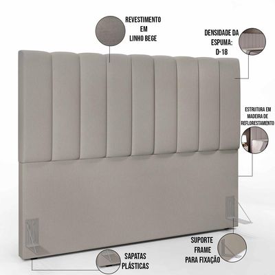 Kit Cabeceira Cama Box Casal Queen 160cm Com Calçadeira Baú Dália W01 Linho Bege - Lyam Decor