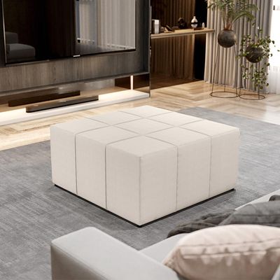Puff Decorativo Para Sala de Estar Quadrado Milano 90x90cm W01 Linho Cru - Lyam Decor