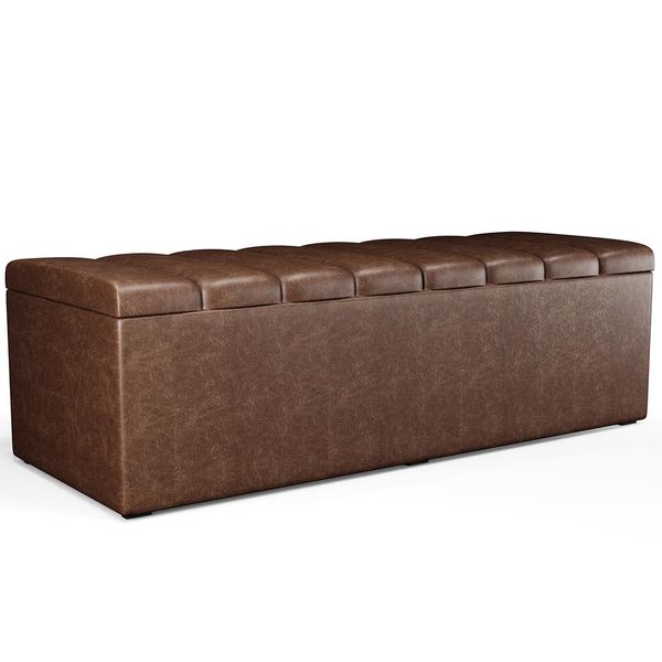 Calçadeira Recamier Baú Para Cama De Casal Queen Dália 160x50 Cm W01 Couríssimo Marrom - Lyam Decor