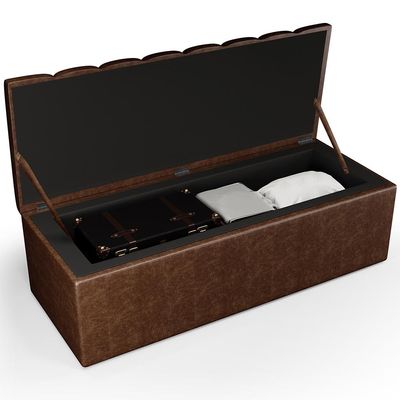 Calçadeira Recamier Baú Para Cama De Casal Queen Dália 160x50 Cm W01 Couríssimo Marrom - Lyam Decor