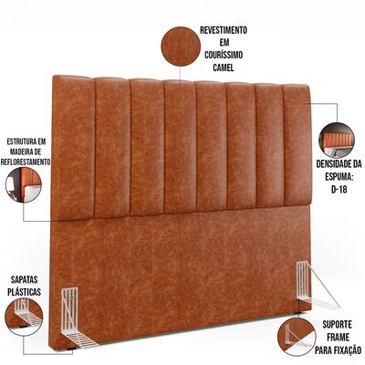 Kit Cabeceira Cama Box Casal 140cm e Calçadeira Recamier Baú Dália W01 Couríssimo Camel - Lyam Decor