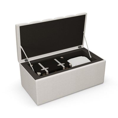 Kit Cabeceira Cama Box Solteiro 100cm Calçadeira Recamier Baú Dália W01 Linho Champagne - Lyam Decor