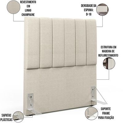 Kit Cabeceira Cama Box Solteiro 100cm Calçadeira Recamier Baú Dália W01 Linho Champagne - Lyam Decor