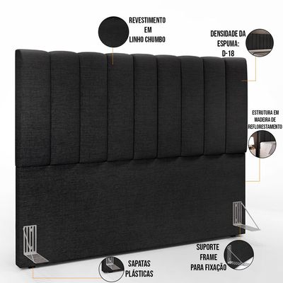 Kit Cabeceira Cama Box Casal Queen 160cm Com Calçadeira Baú Dália W01 Linho Chumbo - Lyam Decor