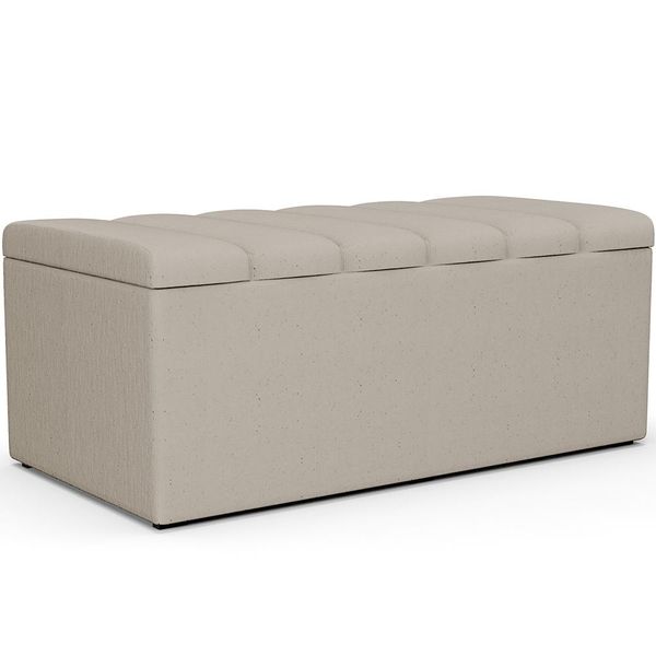 Calçadeira Recamier Baú Para Cama Box Solteiro Dália 100x50 Cm W01 Linho Bege - Lyam Decor