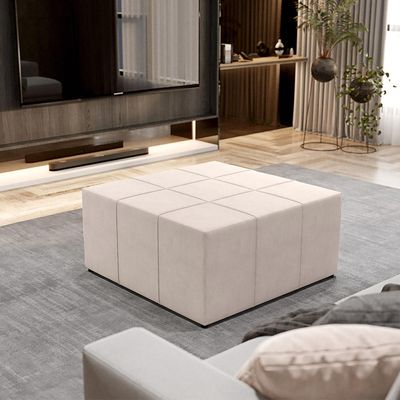 Kit 02 Puffs Decorativos Para Sala de Estar Quadrado Milano 90x90 W01 Suede Bege - Lyam Decor