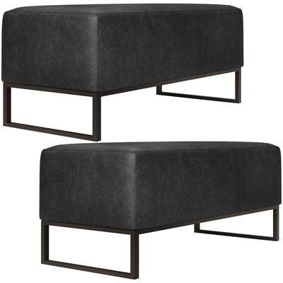 Kit 02 Puff Decorativo Sala Estar Cléo W01 Base de Ferro 90cm Couríssimo Preto Brilho - Lyam Decor