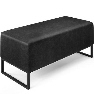 Kit 02 Puff Decorativo Sala Estar Cléo W01 Base de Ferro 90cm Couríssimo Preto Brilho - Lyam Decor