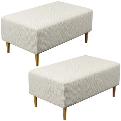 Kit 02 Puffs Decorativo Sala de Estar Cléo W01 Pés Palito 90 cm Linho Champagne - Lyam Decor