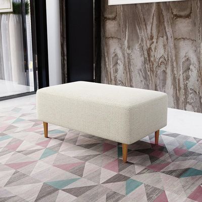 Kit 02 Puffs Decorativo Sala de Estar Cléo W01 Pés Palito 90 cm Linho Champagne - Lyam Decor