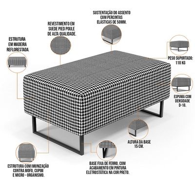 Kit 02 Puffs Decorativo Sala de Estar Cléo W01 Base Ferro 90 cm Suede Pied Poule - Lyam Decor