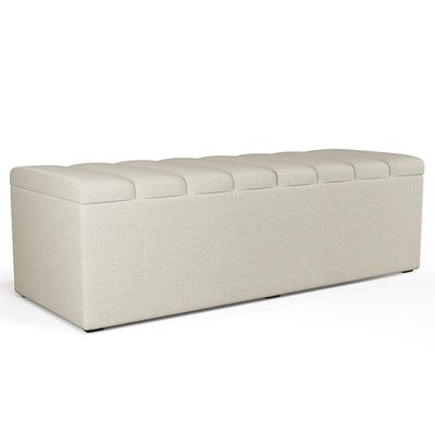 Kit Cabeceira Cama Box Casal 140cm E Calçadeira Recamier Baú Dália W01 Linho Champagne - Lyam Decor